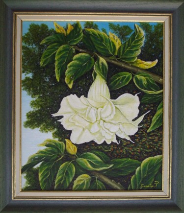 Peinture intitulée "Datura blanc double" par Térégia, Œuvre d'art originale