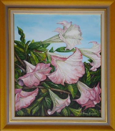 Peinture intitulée "Branche de datura r…" par Térégia, Œuvre d'art originale