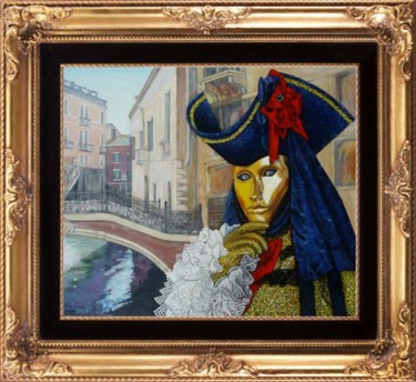 Painting titled "Masque d'or à Venise" by Térégia, Original Artwork