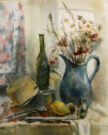Malerei mit dem Titel "натюрморт с лимоном" von Ekaterina Terenteva, Original-Kunstwerk, Aquarell