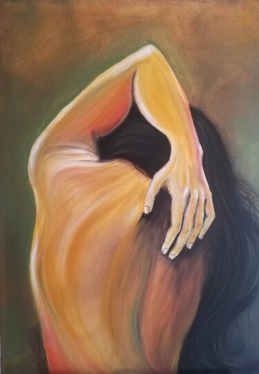 Painting titled ""Contorta"" by Teresa Di Marte, Original Artwork, Oil Mounted on Wood Stretcher frame
