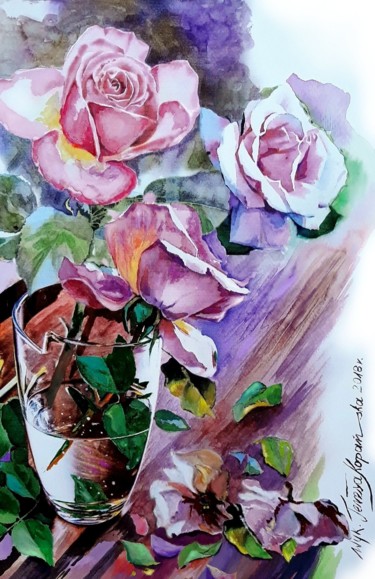Malarstwo zatytułowany „Róże” autorstwa Teresa Kopańska, Oryginalna praca, Akwarela