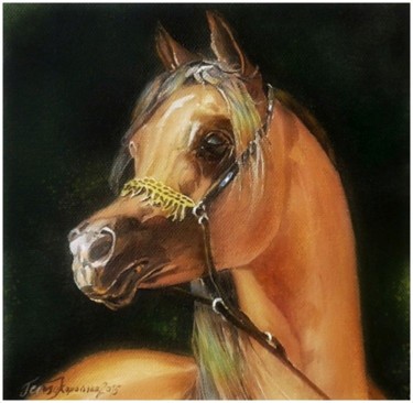 Malarstwo zatytułowany „Portret konia Gniad…” autorstwa Teresa Kopańska, Oryginalna praca, Olej