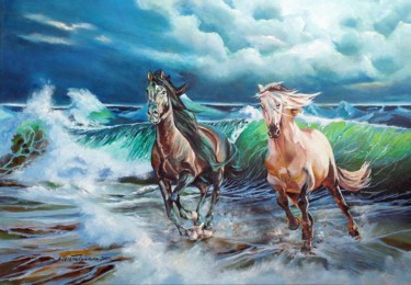 Malarstwo zatytułowany „Nie zatrzymuj koni” autorstwa Teresa Kopańska, Oryginalna praca, Olej