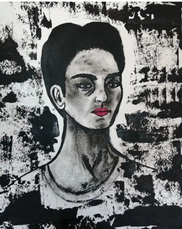 Peinture intitulée "Frida Kahlo thinking" par Teresa Lopes, Œuvre d'art originale, Acrylique