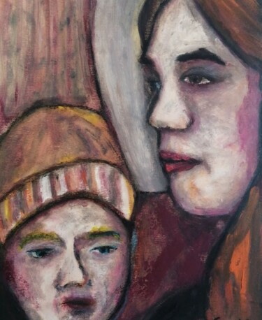 Malerei mit dem Titel "Mother and son" von Teresa Lopes, Original-Kunstwerk, Öl