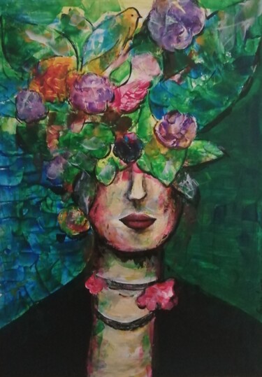 Malerei mit dem Titel "The garden" von Teresa Lopes, Original-Kunstwerk, Acryl