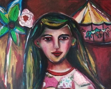 Schilderij getiteld "Girl and the carous…" door Teresa Lopes, Origineel Kunstwerk, Acryl