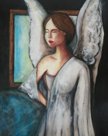 Painting titled "The angel and the e…" by Teresa Lopes, Original Artwork, Acrylic