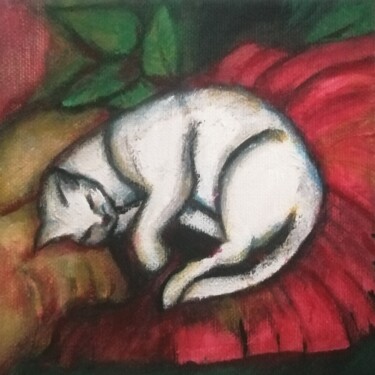 Peinture intitulée "The cat sleeping" par Teresa Lopes, Œuvre d'art originale, Acrylique