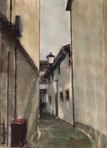 Pittura intitolato "‘por ruas e vielas.…" da Teresa Maria Abreu (MariAguarela), Opera d'arte originale, Acquarello