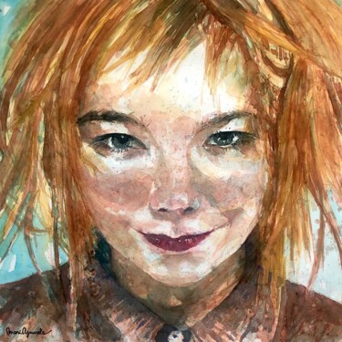 Painting titled "Björk" by Teresa Maria Abreu (MariAguarela), Original Artwork, Watercolor