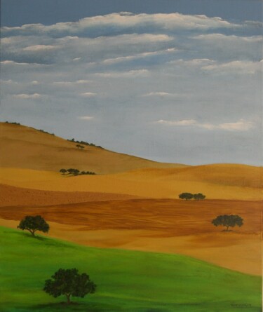 Painting titled "THE GREEN HILL" by Teresa Vasconcelos E Sá, Original Artwork, Acrylic Mounted on Wood Stretcher frame