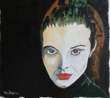 Painting titled "Volto illuminato" by Teresa Volpe, Original Artwork, Oil Mounted on Wood Stretcher frame