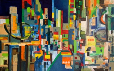 Painting titled "Astratto urbano n.2" by Teresa Volpe, Original Artwork, Oil Mounted on Wood Stretcher frame