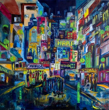 Painting titled "Cityscape n. 3" by Teresa Volpe, Original Artwork, Oil Mounted on Wood Stretcher frame