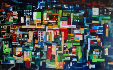 Painting titled "Intersezioni urbane" by Teresa Volpe, Original Artwork, Oil Mounted on Wood Stretcher frame