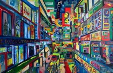 Painting titled "Crosstown traffic" by Teresa Volpe, Original Artwork, Oil Mounted on Wood Stretcher frame