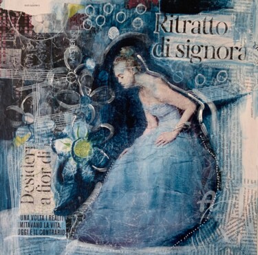 "Ritratto di signora" başlıklı Tablo Teresa Volpe tarafından, Orijinal sanat, Kolaj Ahşap Sedye çerçevesi üzerine monte edil…