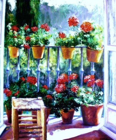 Painting titled "Balcon" by Chivrall, Original Artwork, Oil