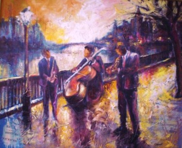 Painting titled "Musica en Paris" by Chivrall, Original Artwork, Oil