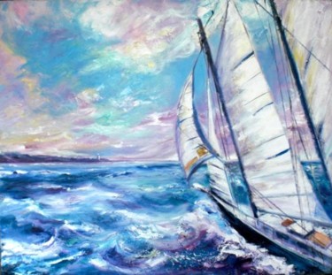 Painting titled "llegando a puerto" by Chivrall, Original Artwork, Oil