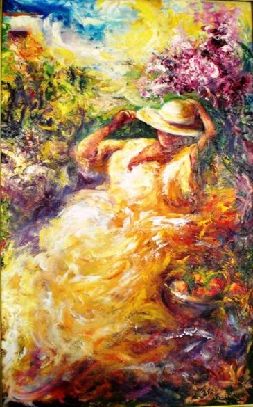 Painting titled "vestido amarillo pi…" by Chivrall, Original Artwork, Oil
