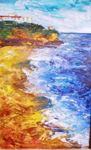 Pintura intitulada "Playa cristal" por Chivrall, Obras de arte originais, Óleo