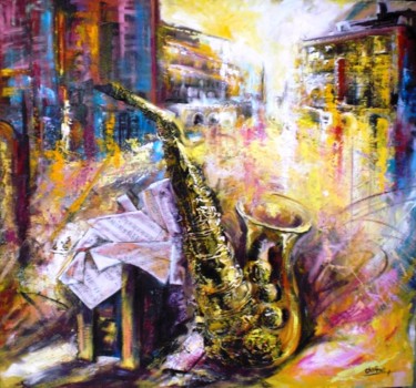 Painting titled "saxo." by Chivrall, Original Artwork, Oil