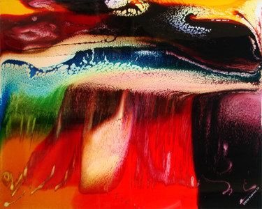 Pittura intitolato "Water wall" da Teresa Martins, Opera d'arte originale, Pittura di vetro colorato