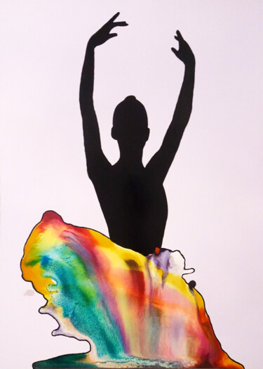Pittura intitolato "Bailarina 2" da Teresa Martins, Opera d'arte originale, Pittura di vetro colorato