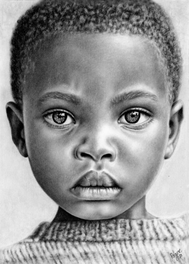 Desenho intitulada "Portrait of Boy" por Teresa Payne Art, Obras de arte originais, Carvão Montado em Outro painel rígido