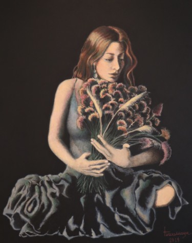Painting titled "Maria" by Teresa Maya, Original Artwork, Acrylic Mounted on Wood Panel