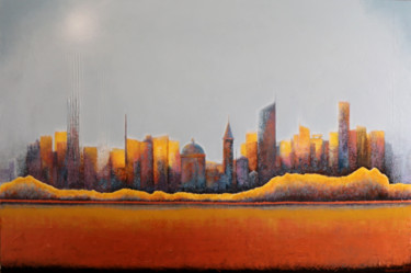 Schilderij getiteld "Cidade" door Teresa Maya, Origineel Kunstwerk, Acryl Gemonteerd op Houten paneel