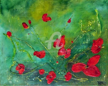 Painting titled "RED POPPIES" by Teresa Wegrzyn, Original Artwork