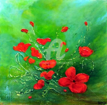Schilderij getiteld "RED POPPIES II" door Teresa Wegrzyn, Origineel Kunstwerk, Olie