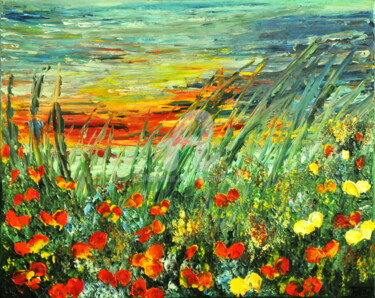 Painting titled "SUNSET MEADOW-series" by Teresa Wegrzyn, Original Artwork, Acrylic