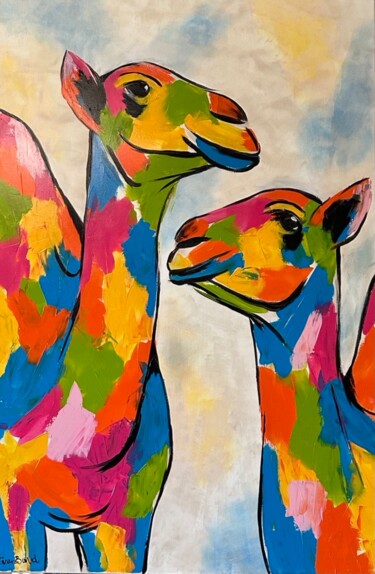 Malarstwo zatytułowany „Colorful camels” autorstwa Teresinha Van Bavel, Oryginalna praca, Akryl