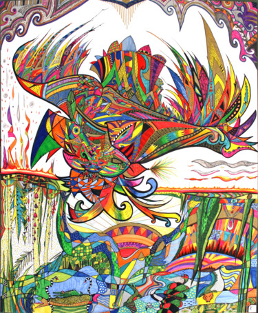 Desenho intitulada "Amazonia" por Tereza De Almeida De Giorgi (Kaomento), Obras de arte originais, Tinta Montado em Cartão