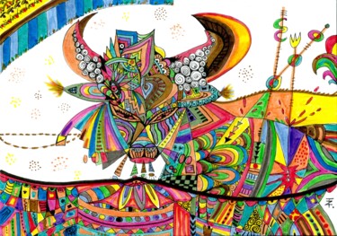 Dibujo titulada "La corrida" por Tereza De Almeida De Giorgi (Kaomento), Obra de arte original, Tinta