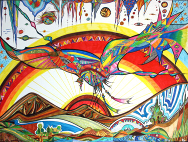 Dessin intitulée "Little rainbow" par Tereza De Almeida De Giorgi (Kaomento), Œuvre d'art originale, Encre Monté sur Carton