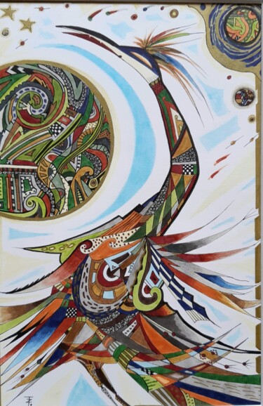 Desenho intitulada "Oiseau de feu" por Tereza De Almeida De Giorgi (Kaomento), Obras de arte originais, Tinta