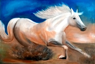 Painting titled "bey horse" by Sergo Ter-Ner Ter-Nersesov, Original Artwork, Oil Mounted on Wood Stretcher frame