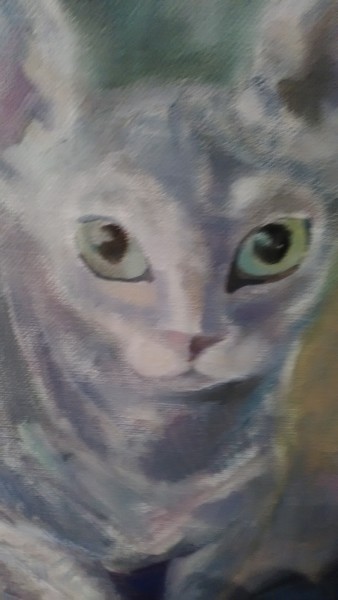 Painting titled "CAT" by Nataliya Tsarskaya, Original Artwork, Oil