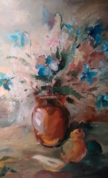 Картина под названием "цветы & груша" - Nataliya Tsarskaya, Подлинное произведение искусства, Масло