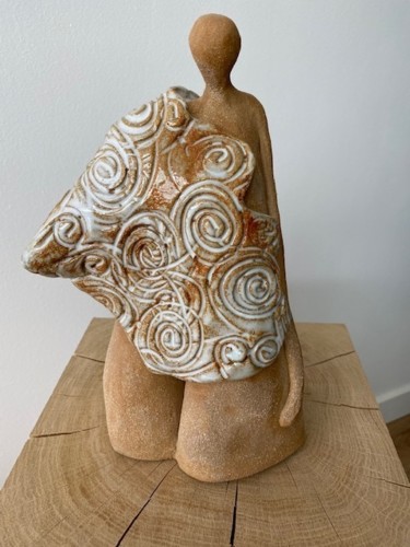 Sculpture titled "L'Homme Sage" by Lilya Terre En Ailes, Original Artwork, Terra cotta