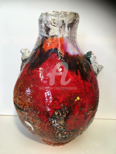 Design intitulée "vase col blanc" par Gerard Leclercq, Œuvre d'art originale, Argile