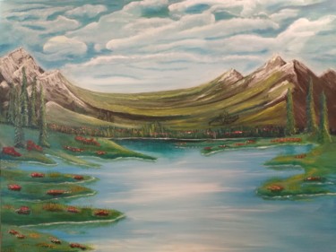 Painting titled "Mountain Ridge Lake" by Terri Da Silva, Original Artwork, Acrylic
