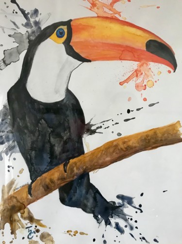 Peinture intitulée "premier toucan" par Territoriale Hugo, Œuvre d'art originale, Aquarelle