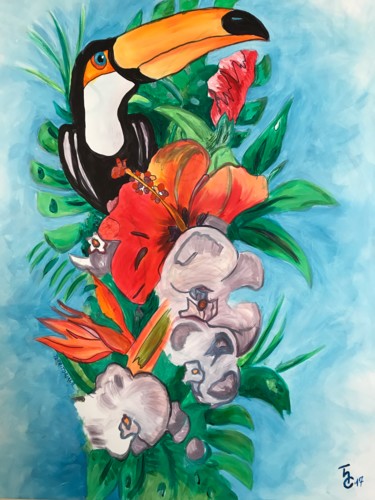 Peinture intitulée "le toucan" par Territoriale Hugo, Œuvre d'art originale, Acrylique